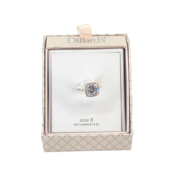 Dillards Halo Square Cut Fashion Ring Womens Size 8 Clear - Picture 1 of 6